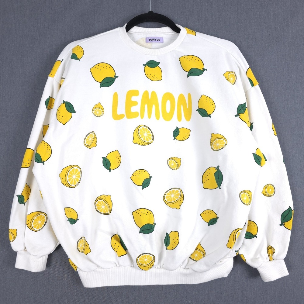 PUNYUS Lemon Sweatshirt Size 4 12-14 All Over Print AOP Pullover Naomi‎ Watanabe